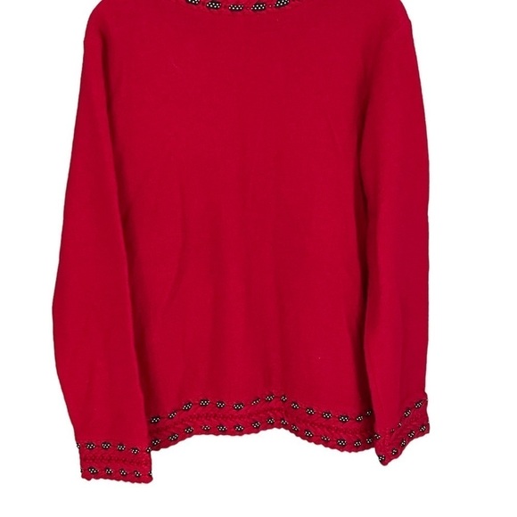COLDWATER CREEK SWEATER WOMENS SMALL RED CARDIGAN RIBBON LACE SWEATER 100% WOOL - Picture 2 of 5